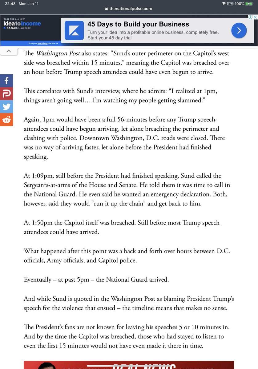 The article that discusses the timeline of the speech of Trump and why Trump is not to be blamed for the storming in the Capitol