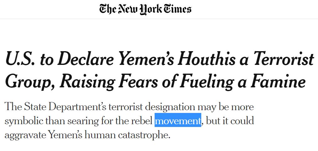 14)MSM carefully plays its role of whitewashing the crimes of the  #Iran-backed Houthi terrorists by labeling them as a “movement.” @nytimes @AJEnglish  @reuters @FRANCE24  #FakeNews