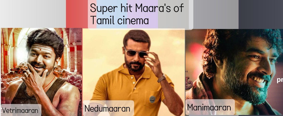 Kiran_Kumar_KK's tweet photo. Super hit #Maara's of Tamil cinema
Will be great if these 3 stars unite for a multi starrer?
#Vetrimaaran #nedumaaran #manimaaran
#SooraraiPottru #Mersal #MasterFilm
#MasterPongal
@ActorMadhavan @Suriya_offl @actorvijay @Atlee_dir @PrimeVideoIN #MaaraOnPrime https://t.co/dLXCjjfDqY
