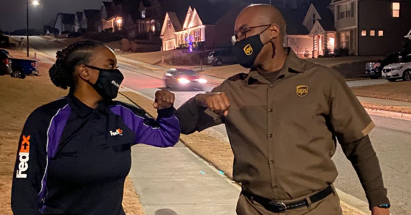 Elbow bumps 💪 and 😷 shoutouts to @FedEx – together we keep the world moving. We’re ready to get out there and continue to #DeliverWhatMatters. Let’s go, 2021! https://t.co/Eej6lsRSUX