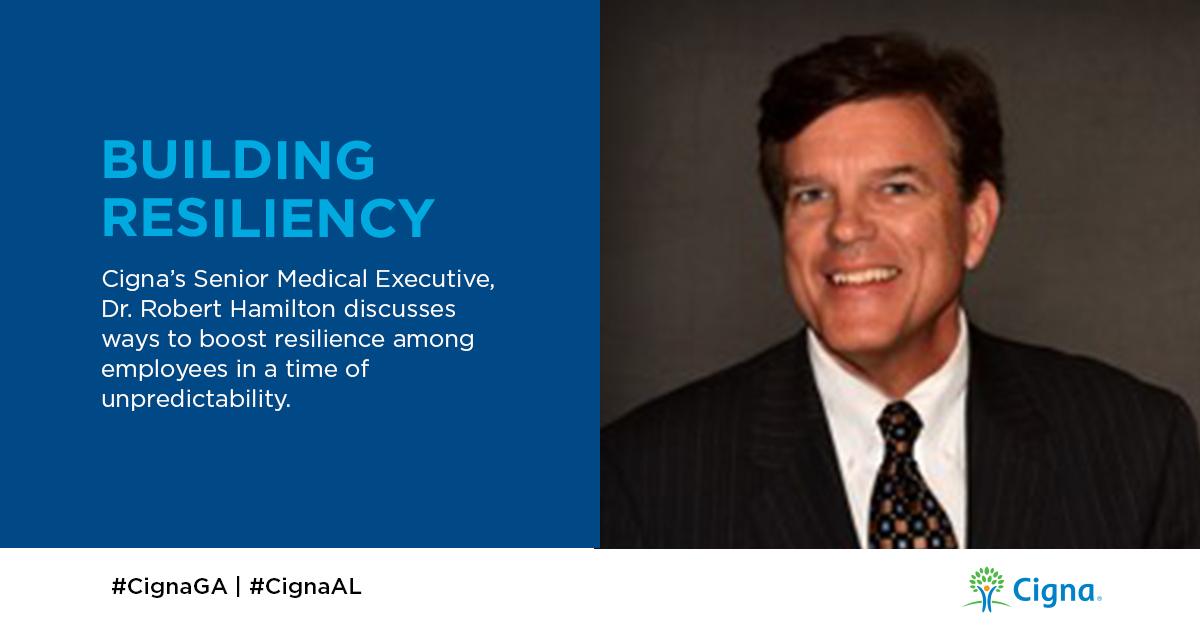 Cigna's tweet photo. As we enter 2021, hear from Cigna’s Market Medical Executive, Dr. Robert Hamilton about how to boost resilience among employees in a time of unpredictability. https://t.co/Yv5uGkUxqk #CignaGA #CignaAL https://t.co/H4kxijB4Bp