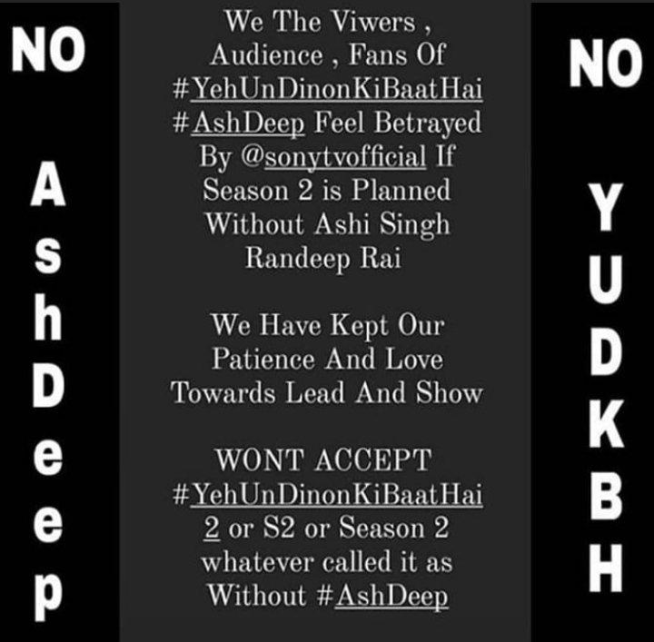 Yudkbh50303103's tweet photo. Now we have to do a big trend to bring back our #Ashdeep in #YehUnDinonKiBaatHai S2. So who actually used to announce trend please announce a big trend like #SaveYudkbh . Now @Ashisinghh and @irandeeprai both are free . We won't get this opportunity again. Let's make a big trend. https://t.co/wpFK9OOoYh