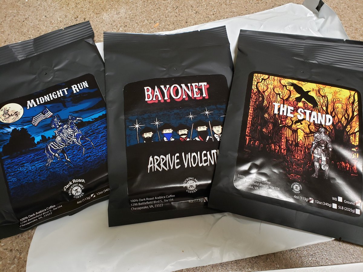 Donna_Dear's tweet photo. I got my asst of Stocking Mill Coffee samples this week! So far, The Stand (limited edition, sadly) and it is excellent. 

Once I choose a fave, I'll subscribe for a regular supply.
SMC is a vet owned and operated company that puts its 💰 where its 👄 is.

@smcroasters #coffee https://t.co/MSeHoPNf5N