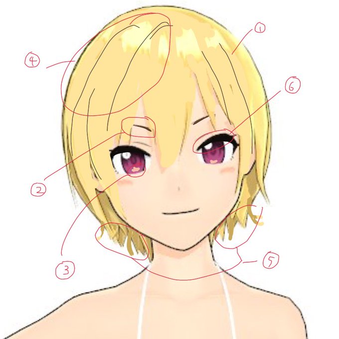 @little_ruitare ⑥アイラインはもう少し太めにするとより良いかも

長々となってしまいましたが、
参考までに画像お借りして(雑コラレベルながら)該当箇所を手直してみました…!
モデリングについて何もわからないので絶対無茶なこと言ってると思いますが、この6点を直せば更に可愛くなると思います…!!🙏🏻何卒… 