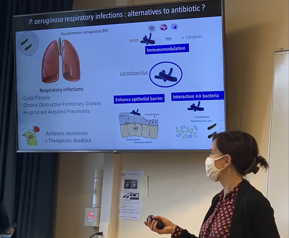 Rozenn Le Berre presenting her work on intranasal #Lactobacillus as an alternative to antibiotics in Pseudomonas+/- RSV pulmonary infection. An original project funded by <a href="/vaincrelamuco/">Vaincre la Muco #SAM2025</a> and #INSERMtransfert