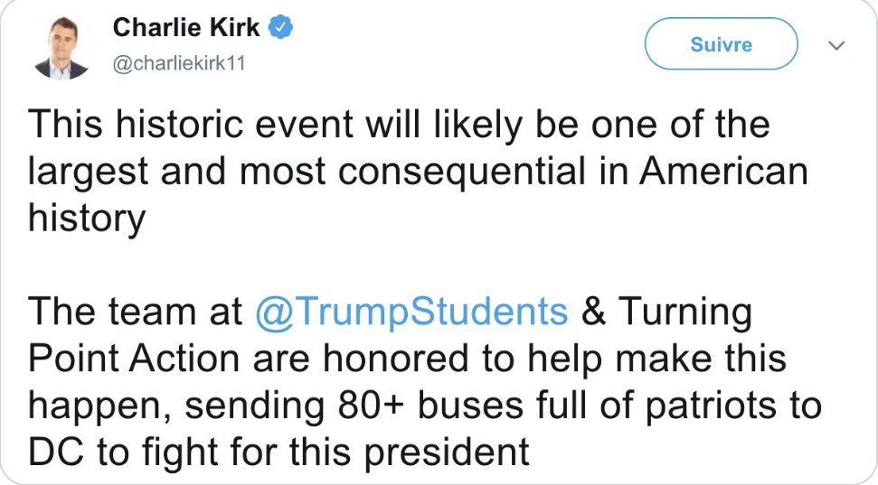 This is convoluted, so bear with me.In the past, Ginni Thomas served on TPUSA’s advisory council. Charlie Kirk has alleged that TPUSA’s PAC—as well as a related group ( @TrumpStudents)—funded 80+ buses for the insurrection. (He has since deleted the tweet). But ... 2/x