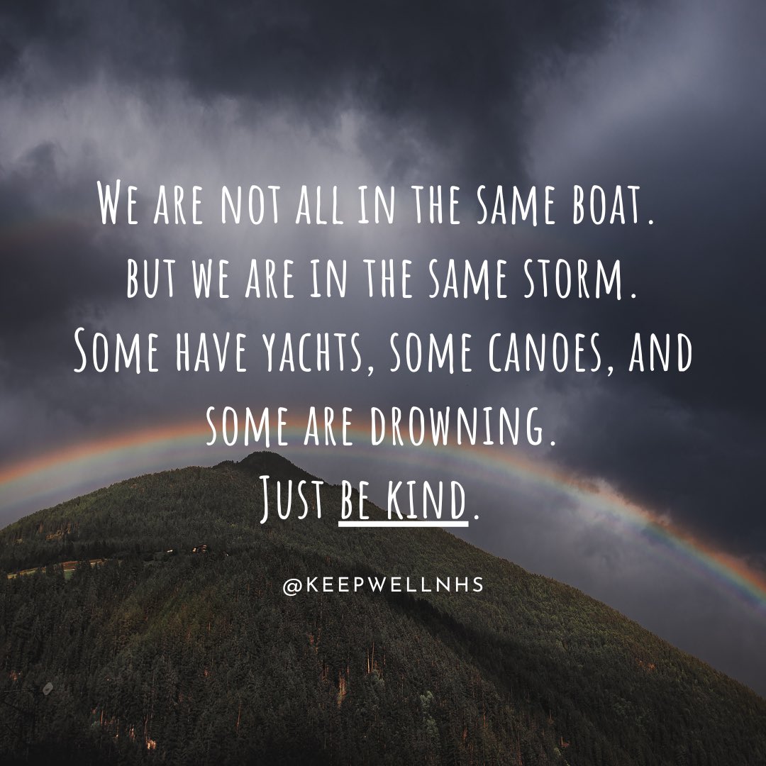 You never know what someone else is living through.

Try to find small positives to be grateful for 🌈 Take time to reflect and recharge. Try to keep connected with friends, neighbours, loved ones 🧡

This too shall pass. Until then - heads up, shoulders back and keep swimming 🐟