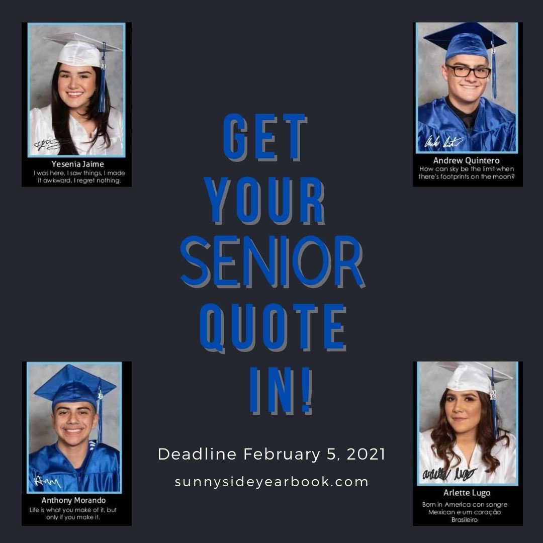 Seniors it’s that time you’ve been all waiting for Senior quotes. Check out our website to submit your senior quote today. The last day to submit a senior quote is February 5, 2021 <a href="/12/">$</a>(noon).