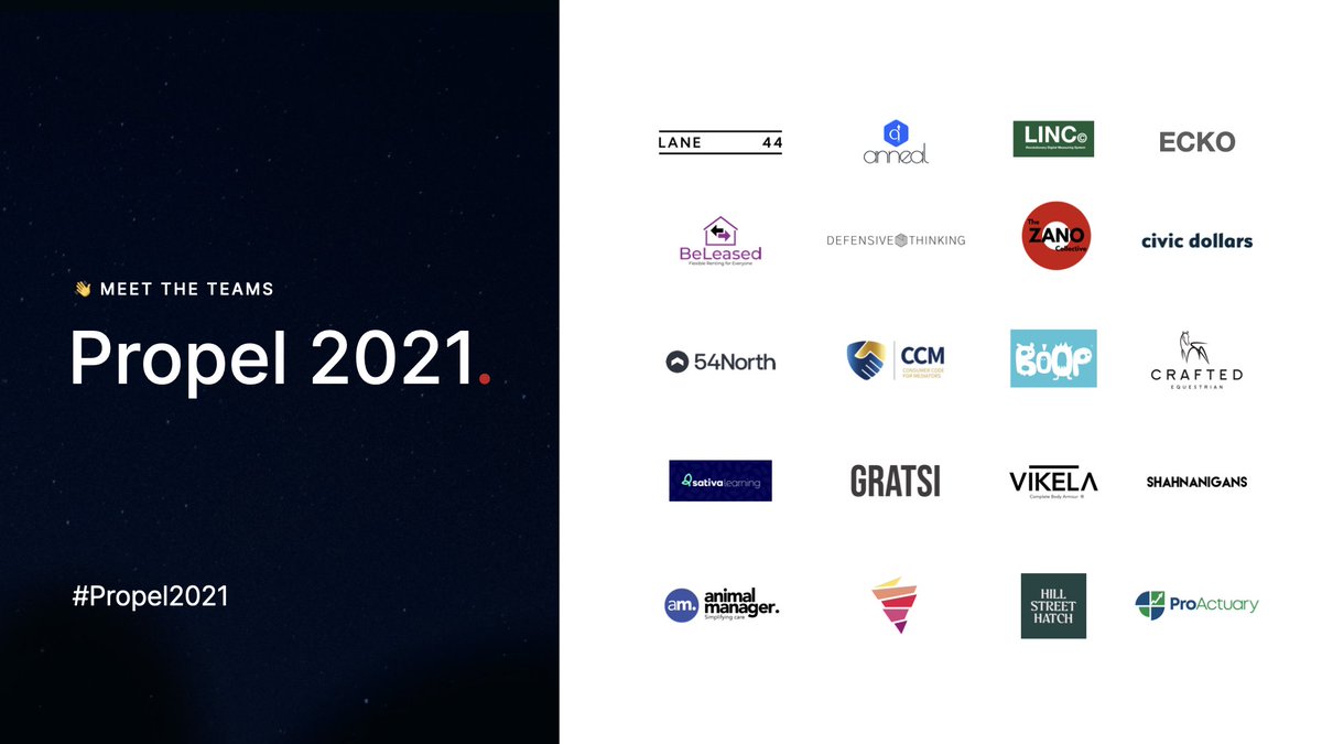 After a record breaking year for applications, and an acceptance rate of less than 2%, it's our pleasure to introduce the Propel 2021 cohort. 

Keep an eye on these 20 teams 👇 #Propel2021