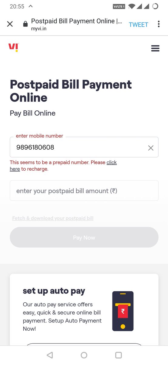 Athakral786's tweet photo. @ViCustomerCare Again this is showing, what a mess. I can't pay online my bill. Really annoying service. https://t.co/Fks0Bu3OLN