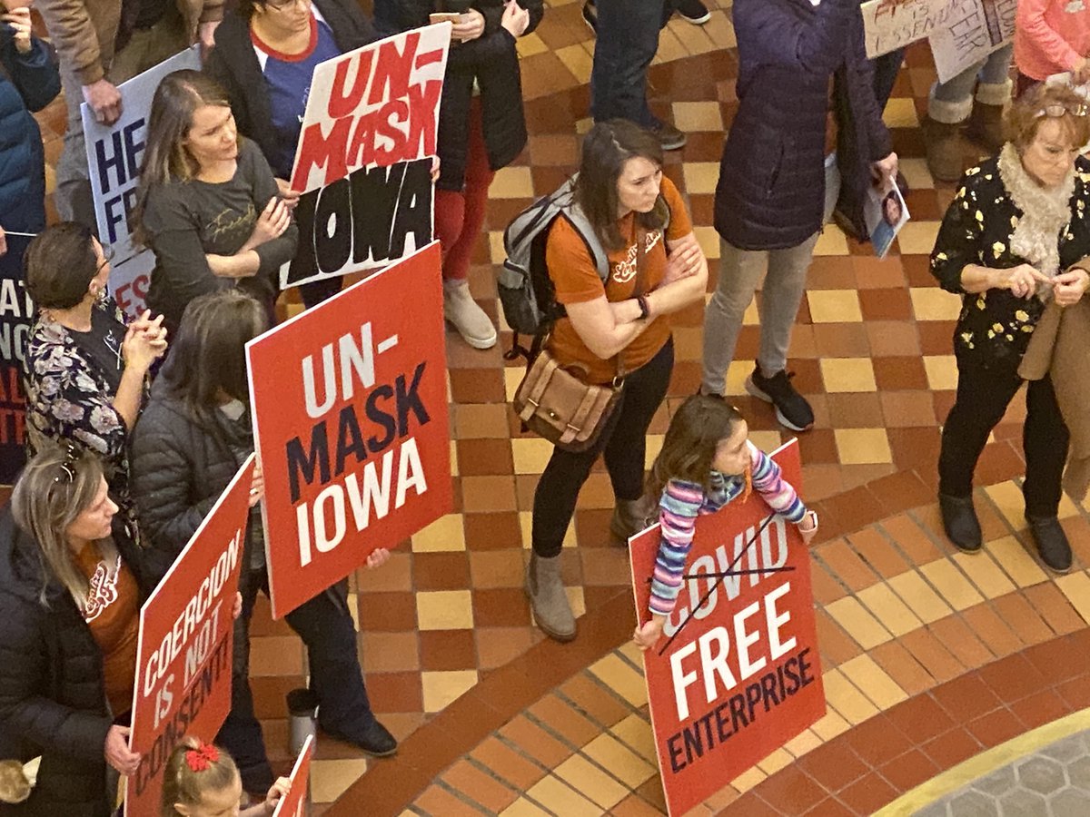 JoeBolkcom's tweet photo. At the Iowa Capitol...Hundreds of people, no masks, no social distancing. Deadly. https://t.co/GkTYCAZW5D
