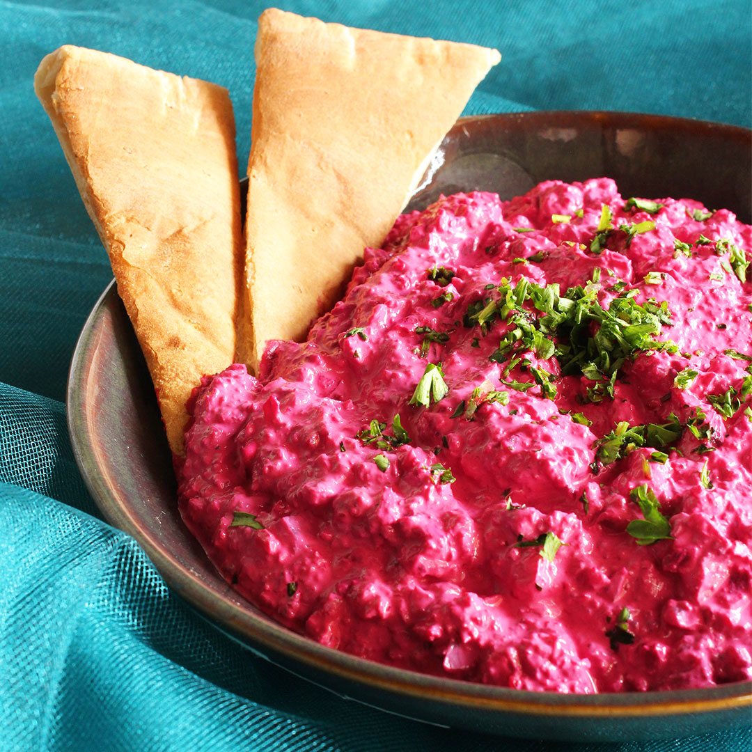 happy #mezehmonday! get a free sample of our greek beet dip with your purchase today only! made with deliciously fresh beets, greek yogurt, fresh garlic, basil and extra virgin olive oil, one taste and you'll be pairing our beet dip with pita chips for dayssss.