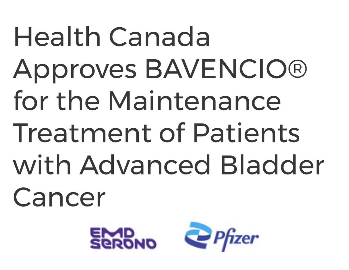 Great news for our Canadian patients with advanced urothelial cancer and disease that has responded to first- line platinum based chemotherapy!@BladderCancerCA @tompowles1 @PGrivasMDPhD @pfizer @EMDSerono