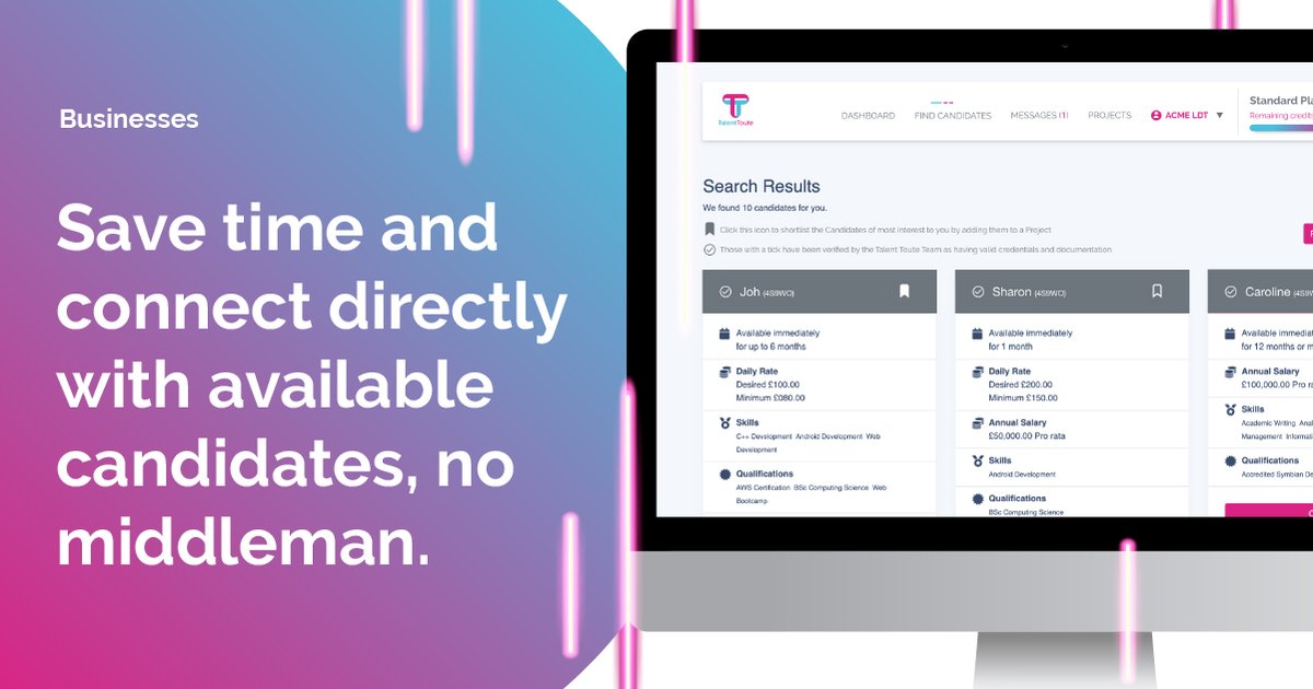 TToute's tweet photo. Connect directly with talented IT professionals available for work.  All via our digital platform.

Sign up today for a free trial @ https://t.co/lWqKTYj5O4

#talenttoute #ITConsulting #hiring #employment https://t.co/Hmg0h4H75n