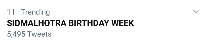 sidharthcentral's tweet photo. SIDMALHOTRA BIRTHDAY WEEK trending on 11 with 5.4k+ posts https://t.co/EnmwiuJUst