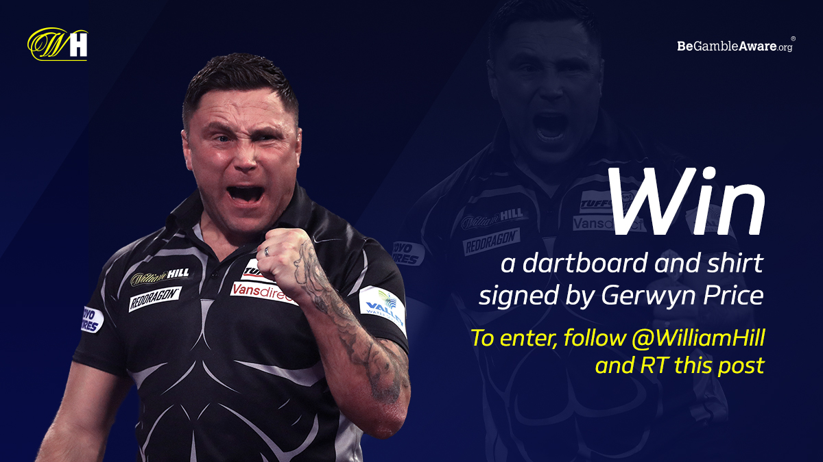 William Hill (@williamhill) on Twitter photo 🎯 Win a dartboard and shirt signed by #WHDarts World Champion <a href="/Gezzyprice/">Gerwyn Price</a>
🤞 To enter, follow William Hill and RT this post
Terms 👉 wh.bet/Darts 🎯 Win a dartboard and shirt signed by #WHDarts World Champion <a href="/Gezzyprice/">Gerwyn Price</a>
🤞 To enter, follow William Hill and RT this post
Terms 👉 wh.bet/Darts