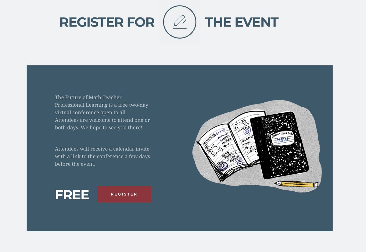 bjfr's tweet image. Hey math teacher friends... we have a terrific free virtual conference coming up about the Future of Math Teacher Professional Learning on Jan 28 and Feb 2. Join an incredible group of folks imagining the future of math! Register here: tsl.mit.edu/inspire-math-c… #iteachmath #mtbos