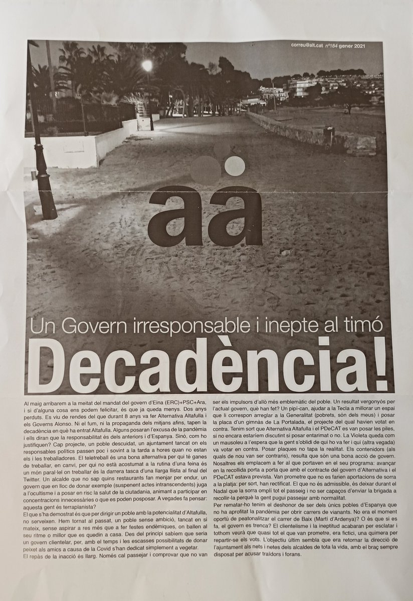 veinsdelForti's tweet photo. Avui llegim butlletí @AlternAltafulla . Sorprèn la crítica ferotge i el llenguatge. La política és moltes coses però principalment buscar consensos per construir en benefici comú Perque no es parla de la #fibraoptica ni qui controla les obres @solvia_es #Munts ?? https://t.co/cqGRkigA8P