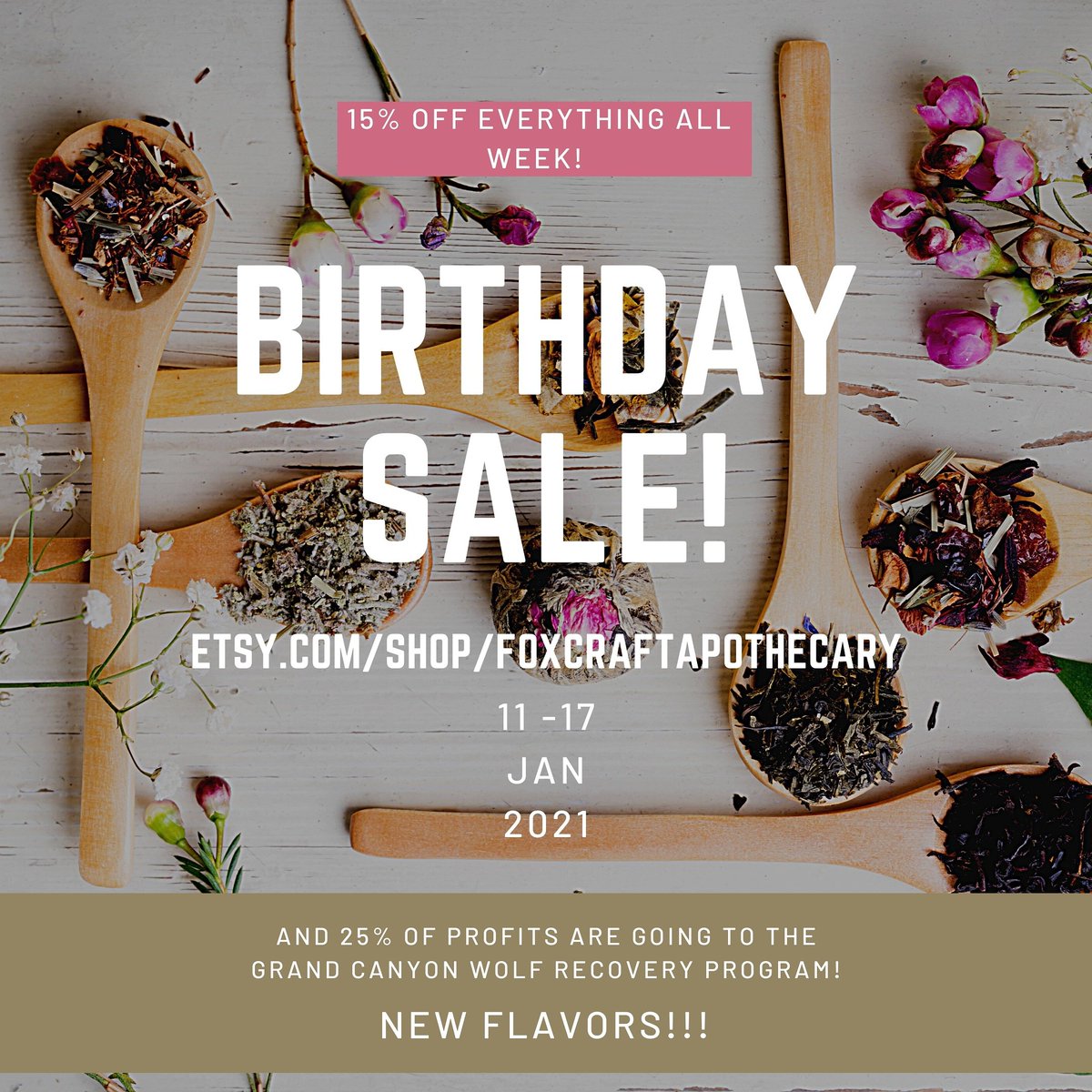 Birthday sale! All teas and autographed books are 15% off AND 25% of profits goes to Grand Canyon Wolf Recover Project! Please check it out and RT!
Etsy.com/shop/foxcrafta…

#books #booksale #teasale #tea #tealover #etsy #RT #promotion