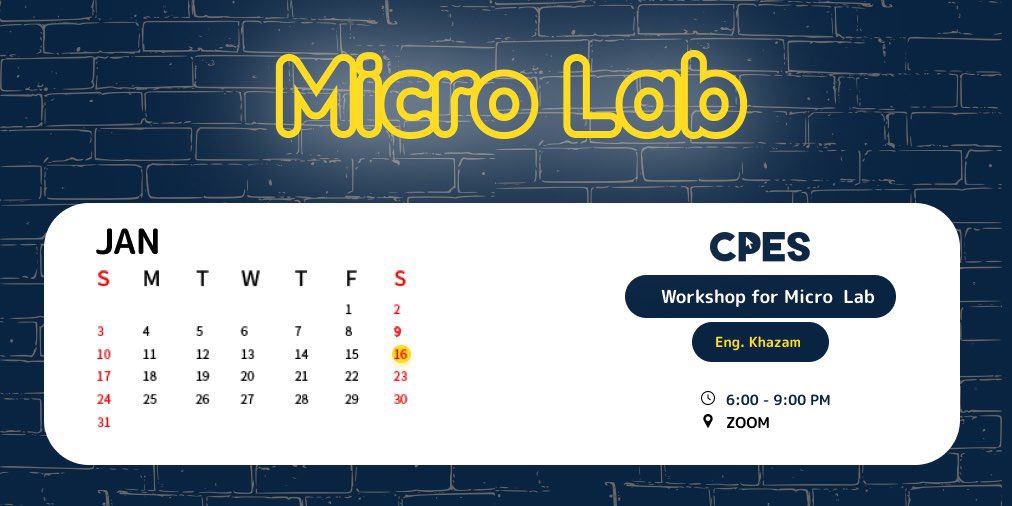 ( Micro Lab ) 

Presented by:  

Eng.Khazam 
<a href="/EngKhazam/">Eng.Khazam</a> 

Registration link:

cpeskw.com/Workshops