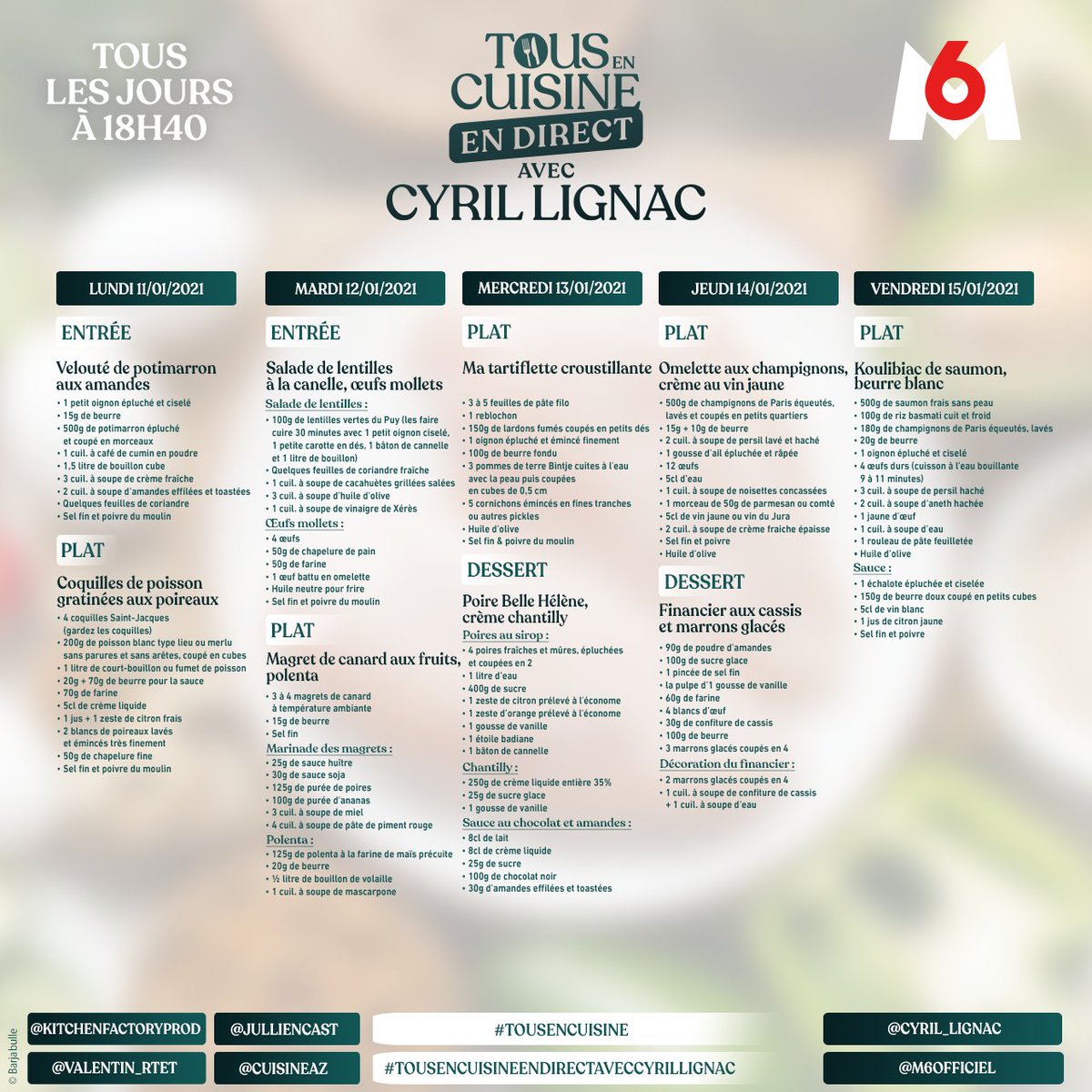 cyril_lignac's tweet photo. Préparez vos ingrédients, on continue de cuisiner ensemble toute la semaine ! #courses #tousencuisine #recette #live #M6 #cyrillignac #jeromeanthony https://t.co/SqzcRInWhT