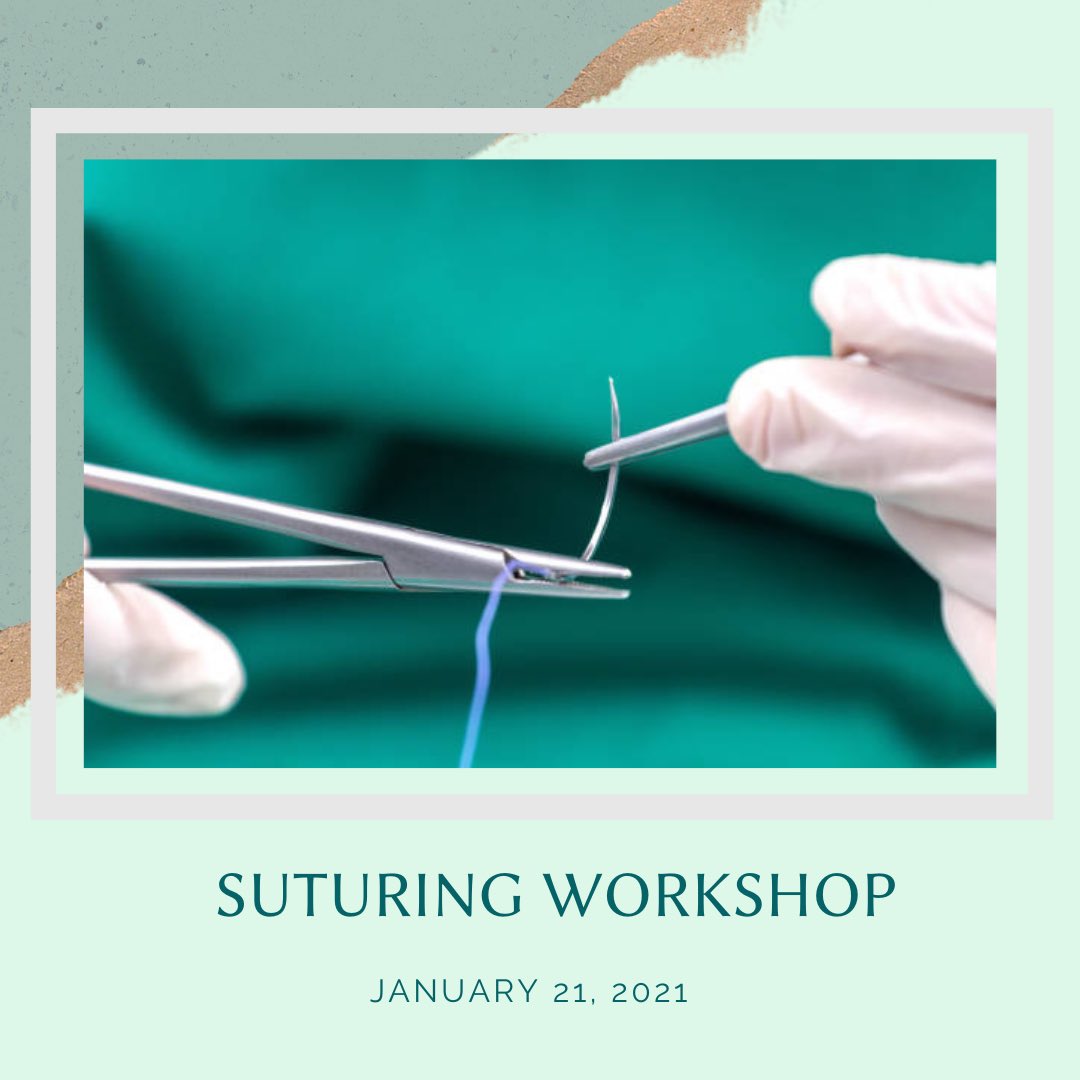 FmigQueens's tweet photo. The Queen’s FMIG is hosting a virtual suturing workshop on January 21st. This will be a chance to practice suturing with guidance provided from our great Queen’s residents via Zoom. For full details and sign up link see the Facebook event page: https://t.co/jYSjuTmYy0 https://t.co/l6UqgIkYsC