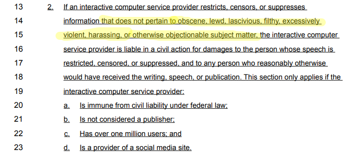 But again, put that aside. Let's look at the substance.First of all, who gets to decide whether content fits into these highlighted categories? Do they actually think that the government will get to decide what counts as "otherwise objectionable"?