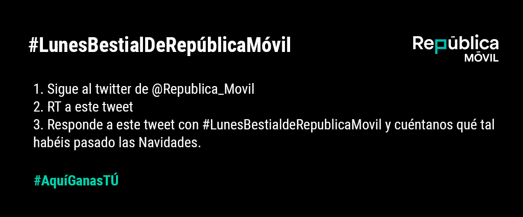 Republica_Movil's tweet photo. ¡SORTEAMOS 50 BONOS DE 5GB! 🏴

¿Qué tal han ido las Navidades? 

¡Mucha suerte! 🤞🏼

#LunesBestialdeRepublicaMovil

Bases Legales: https://t.co/0jr9EEC1y9 https://t.co/U9FCIp6MJF