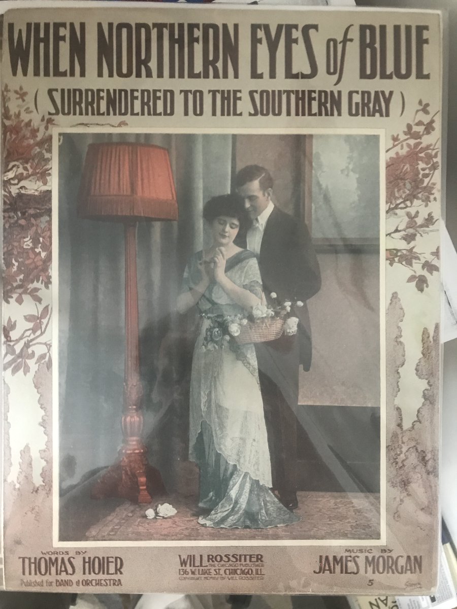 National unity was allegorized in the most popular of genres, the sentimental parlor love song. A great example is Hoier and Morgan's "When Northern Eyes of Blue (Surrendered to Southern Gray)," published in Chicago by Rossiter in 1915 4/8