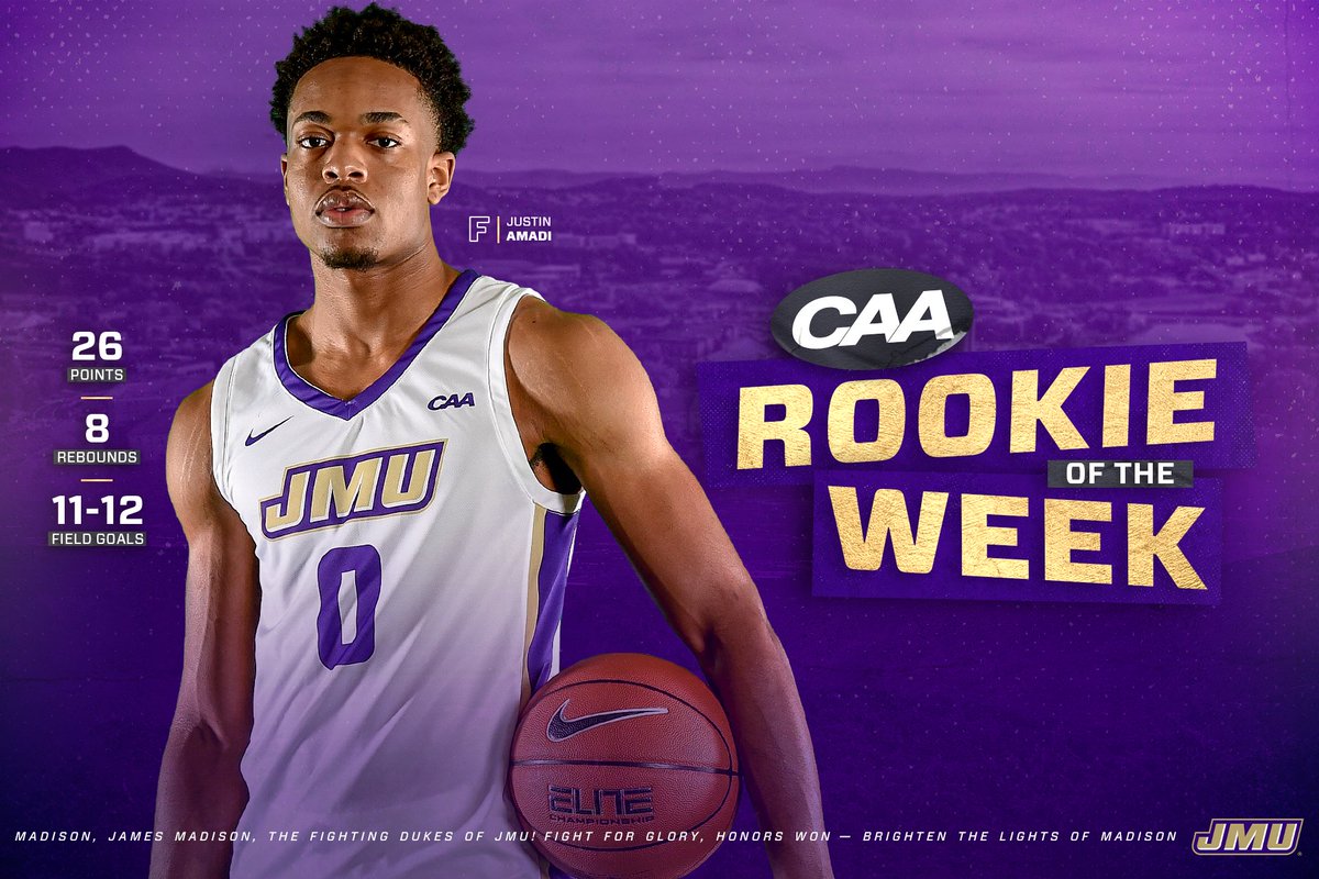 JMUMBasketball's tweet image. ✅ 13.0 ppg
✅ 11-of-12 FG
✅ 2-0 week for the Dukes

✅ CAA Rookie of the Week

Congrats to Justin Amadi on his first career @CAABasketball nod!

📰 | bit.ly/3buCYO0

#GoDukes