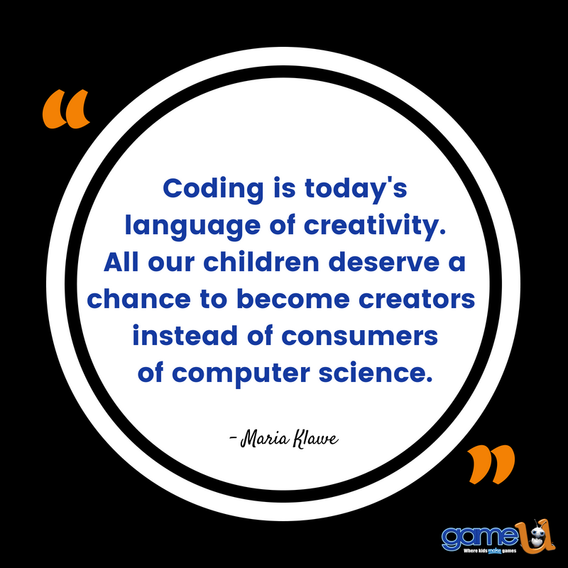 GameUSchool's tweet photo. We're ALL IN for kids becoming 𝐂𝐑𝐄𝐀𝐓𝐎𝐑𝐒 instead of CONSUMERS of computer science!
.
#gameu #youngcoders #codingforkids #onlinelearning #digitallearning #stemlearning #onlineteaching #technology #roboticsforkids #kidscancode #learntocode #codingisfun #kidswhocode https://t.co/7vv8Jl4zIG