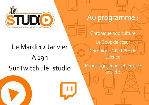 [Webradio]📅📻🎙️Rendez-vous demain à 19h pour écouter l'émission de la webradio du campus de Laval @RadioCampusLvl 
👉twitch.tv/le_studio #IUT #Laval #webradio #étudiants <a href="/LeMansUniv/">Le Mans Université</a>  <a href="/lesIUT/">Les IUT</a> @