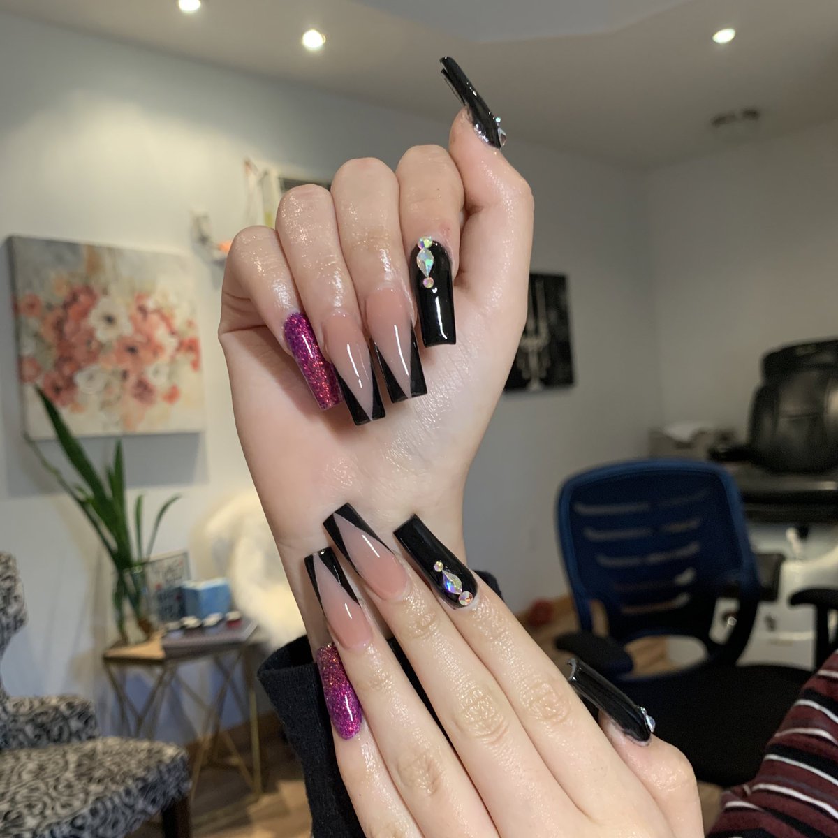My very first set and now lol It has been a year since I've been doing nails. I had quit my job and took this leap of faith, and it has made me so happy.I remember crying before going to my job bc I hated it and now i can finally say I love what I do. Not perfect but it's a start