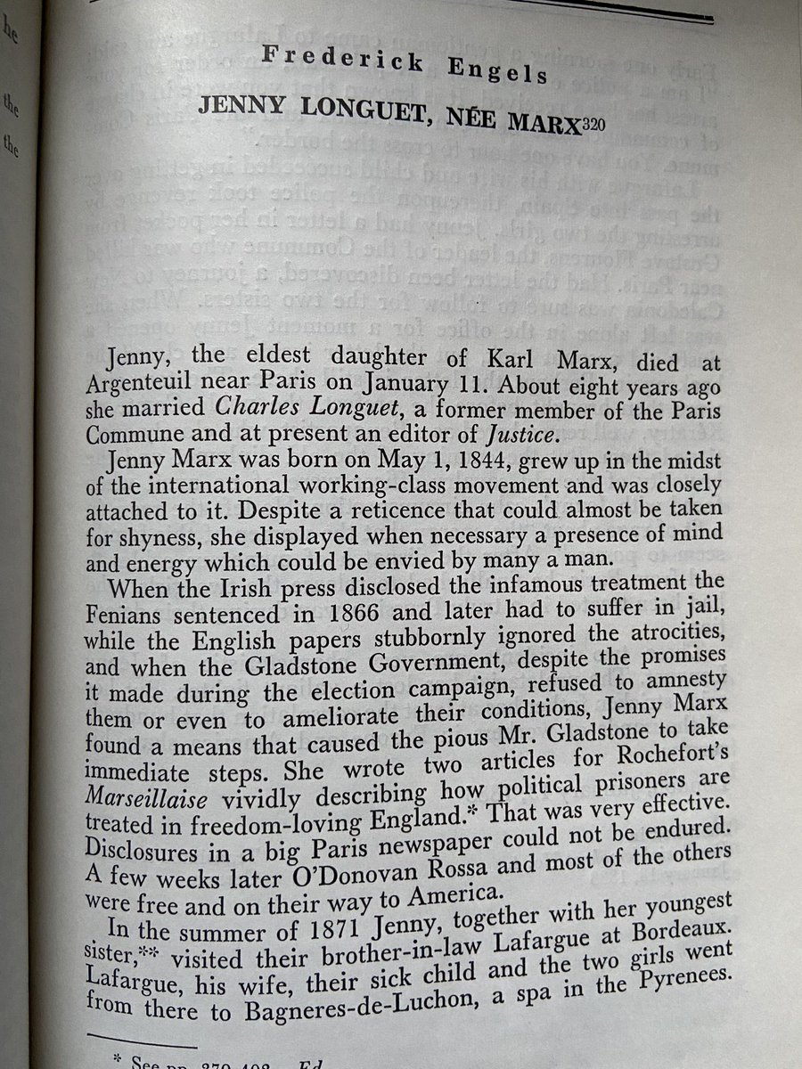 Engels writing about Jenny Marx following her death & highlighting the work she did exposing the treatment of Fenian prisoners - notably O’Donovan Rossa.“The proletariat has lost a valiant fighter.”