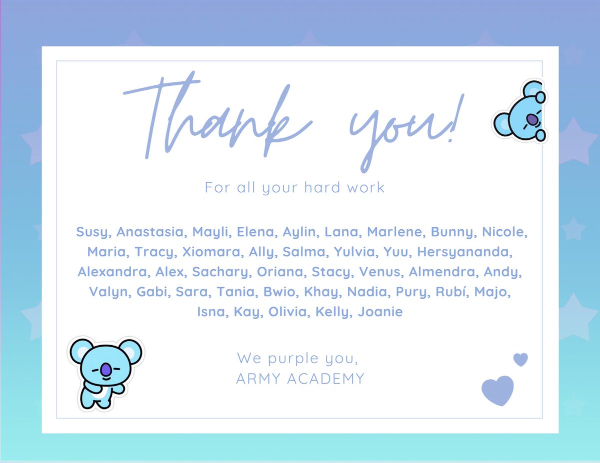 A big thank you to all the ARMY volunteers who made our English Course for beginners possible 🥺💜

Teamwork makes the dream work! 👏

<a href="/BTS_twt/">방탄소년단</a> <a href="/armyacademy_/">ARMY ACADEMY⁷</a>