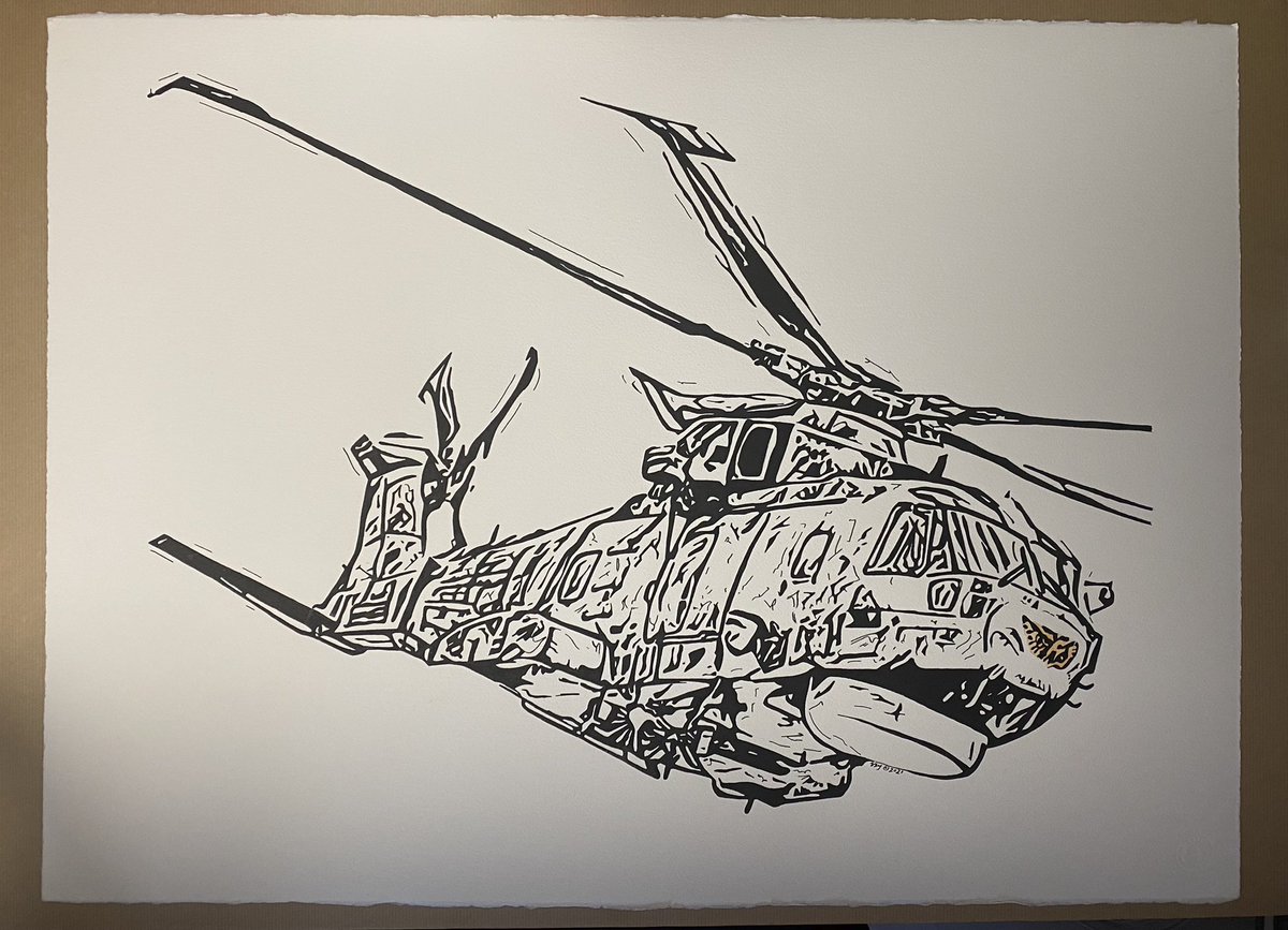 indigozuluink's tweet photo. Itโs been a while since Iโve drawn a helicopter and I love this one. Itโs a Merlin MK2 from @RNASCuldrose ; one of their Flying Tigers from #814NAS on A1 in ink!
#merlinmk2 #flyingtiger #rnasculdrose #flynavy #armedforces
@royalnavy https://t.co/nnQ1uj40um
