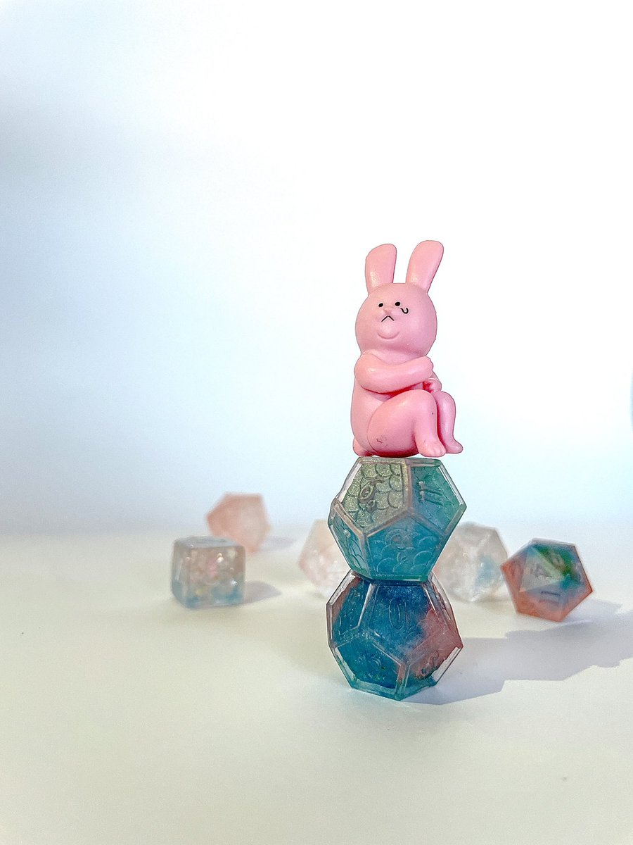 dicebyphantom's tweet photo. Our humbled gems with the cutest toy rabbit. We just can’t help but pair these two together🐰💖 Soon to be on Kickstarter!

#polyhedraldice #rpgdice #diceporn #dicemakingdiscoveries #dice #rpgtabletop #dicemanic #dicenerdsoninstagram #dicemakers #Kickstarter #TTRPG #dnd #roleplay https://t.co/Exm66zQDeu