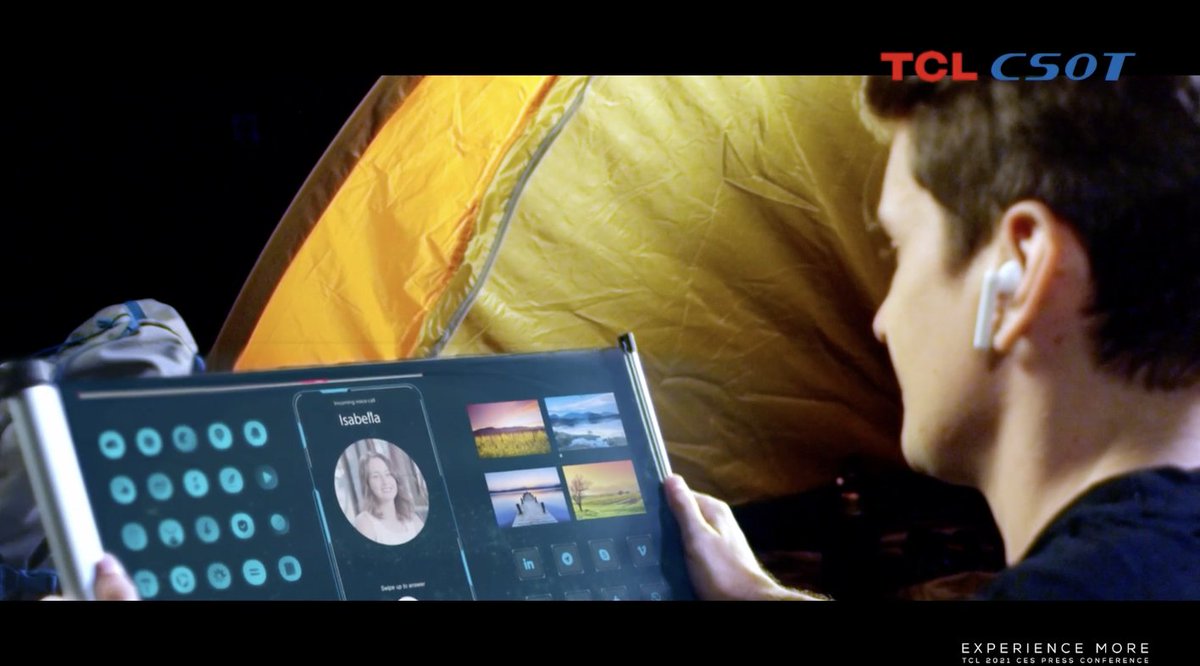 benwood's tweet photo. Next up at #CES2021 is @TCL_TV_Global / @TCLMobileGlobal - unsurprising focus on TV given its #2 global position but interesting to see development roadmap for #scrollable and #rollable displays - albeit at what looks like an early stage. #CES https://t.co/5EHwy6CISA