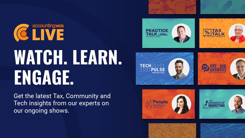 📢Our ongoing shows will be back from Jan 18th with the latest insights in:  

👉 #Taxes, practice management, tech and community

👉 Guidance for the latest government announcements and developments

👉 Tips to help advise your clients on key topics

bit.ly/36s0Qzs