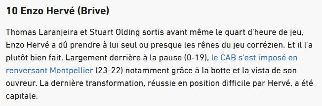 allezbriverugby's tweet image. Le @CABCLRUGBY est en force dans l'équipe type du week-end ! Enzo Hervé et @MLees88 sont dans celle de #lequipe. Ces deux joueurs sont accompagnés par Nico Lee et Said Hirèche dans le #Midol. Félicitations à tous ! 👏👏👏 #CABMHR