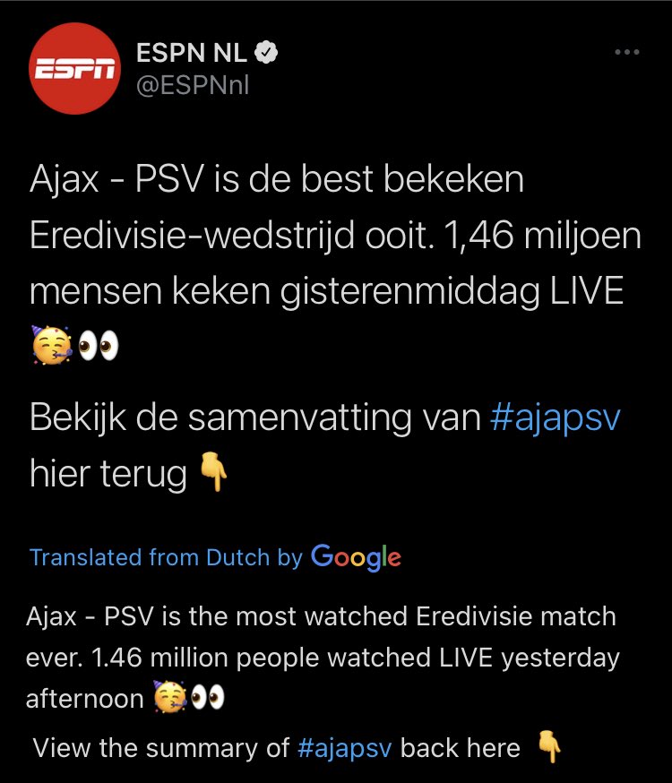 notetiltees's tweet photo. El Ajax-PSV del otro día fue el partido más visto en la historia de la Eredivisie 😂. Tendrá @EASPORTSEsp algo que ver? Levantad la mano los que estuvisteis siguiéndolo por los upgrades https://t.co/yeVCufUMUw