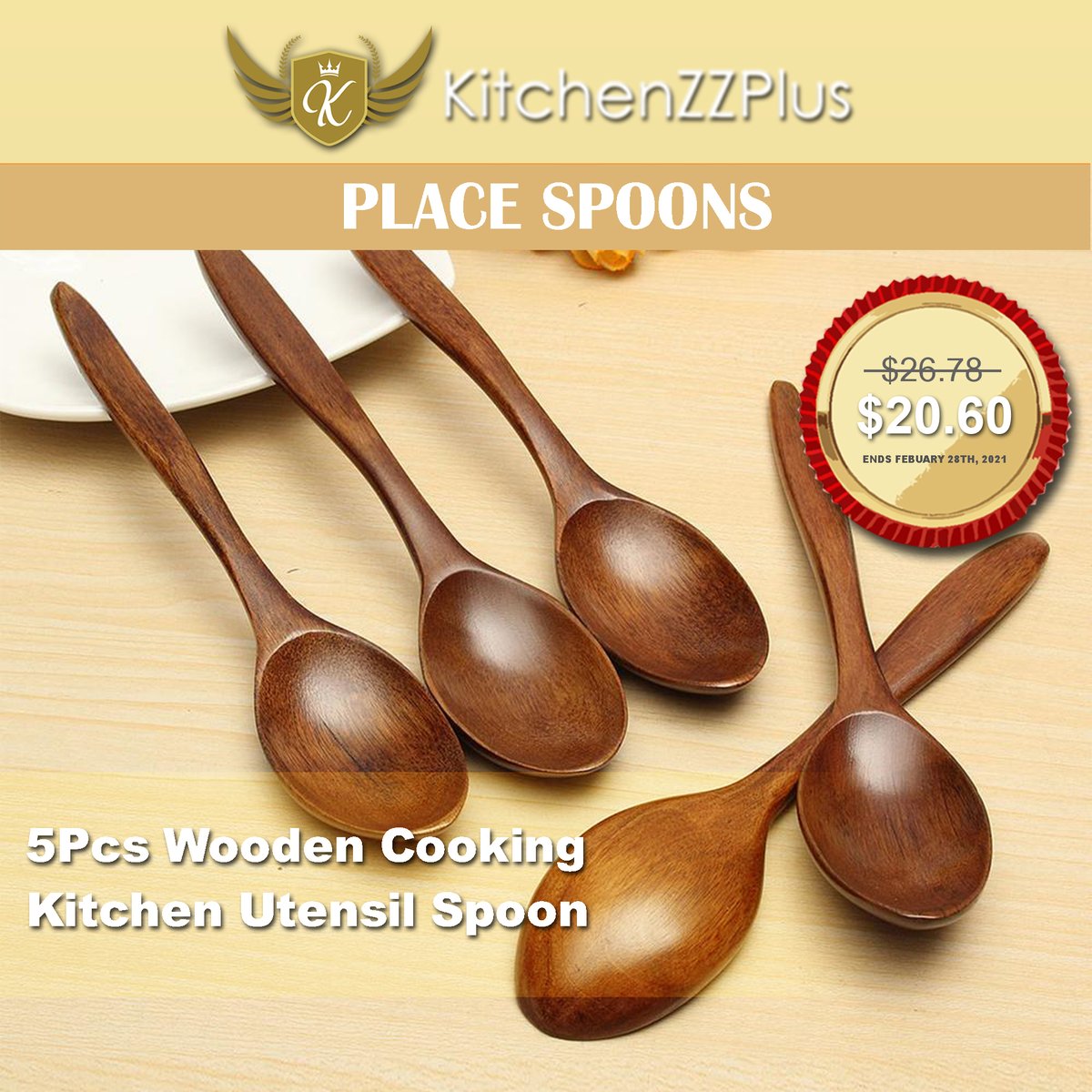 5 pcs Wooden Cooking Kitchen Utensil Spoon - great cooking tools for any environment.  - Order today  - kitchenzzplus.com   Chat with us online!