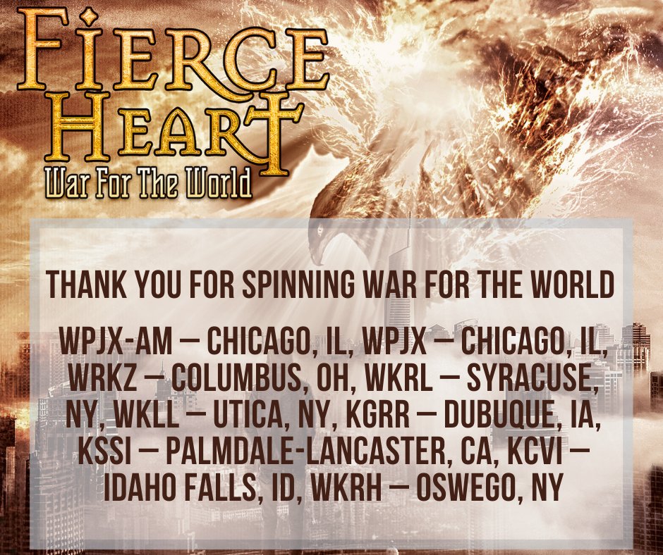 FierceHeartBand's tweet photo. Thanks to all these radio stations for spinning War For The World.

#fierceheart #whitecross #hardrock #80smetal #80srock #builtforspeed #rexcarroll #melodicrock #darkstarrecords https://t.co/78GoeY5iaB