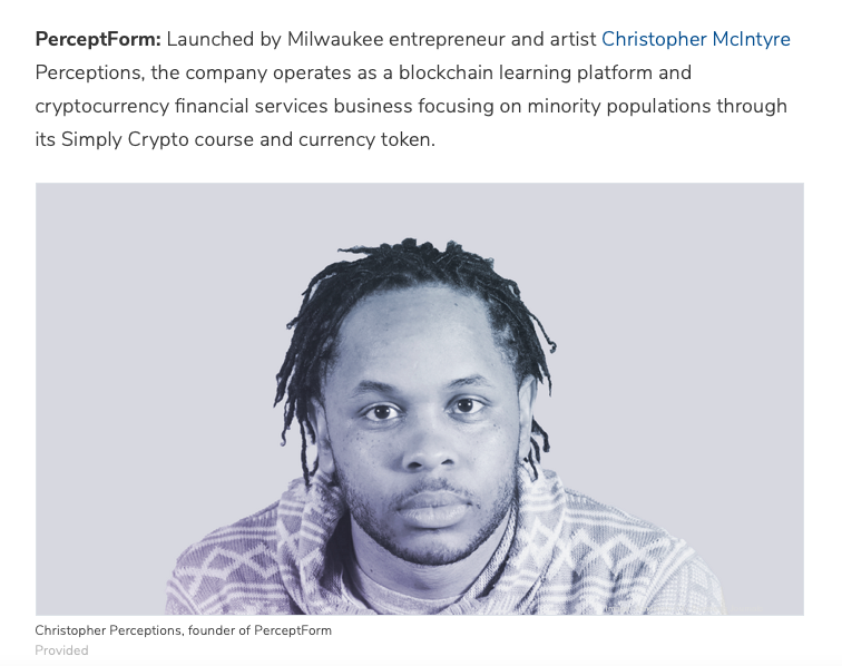 wisconsincrypto's tweet photo. New #blockchain business starting up in #Wisconsin! Take a look at what @PerceptFormInc is doing! 

https://t.co/UQnAiI77oY

#wiscocrypto #jumparound #CryptoCommerce #PerceptPay https://t.co/CrxLa9vazd