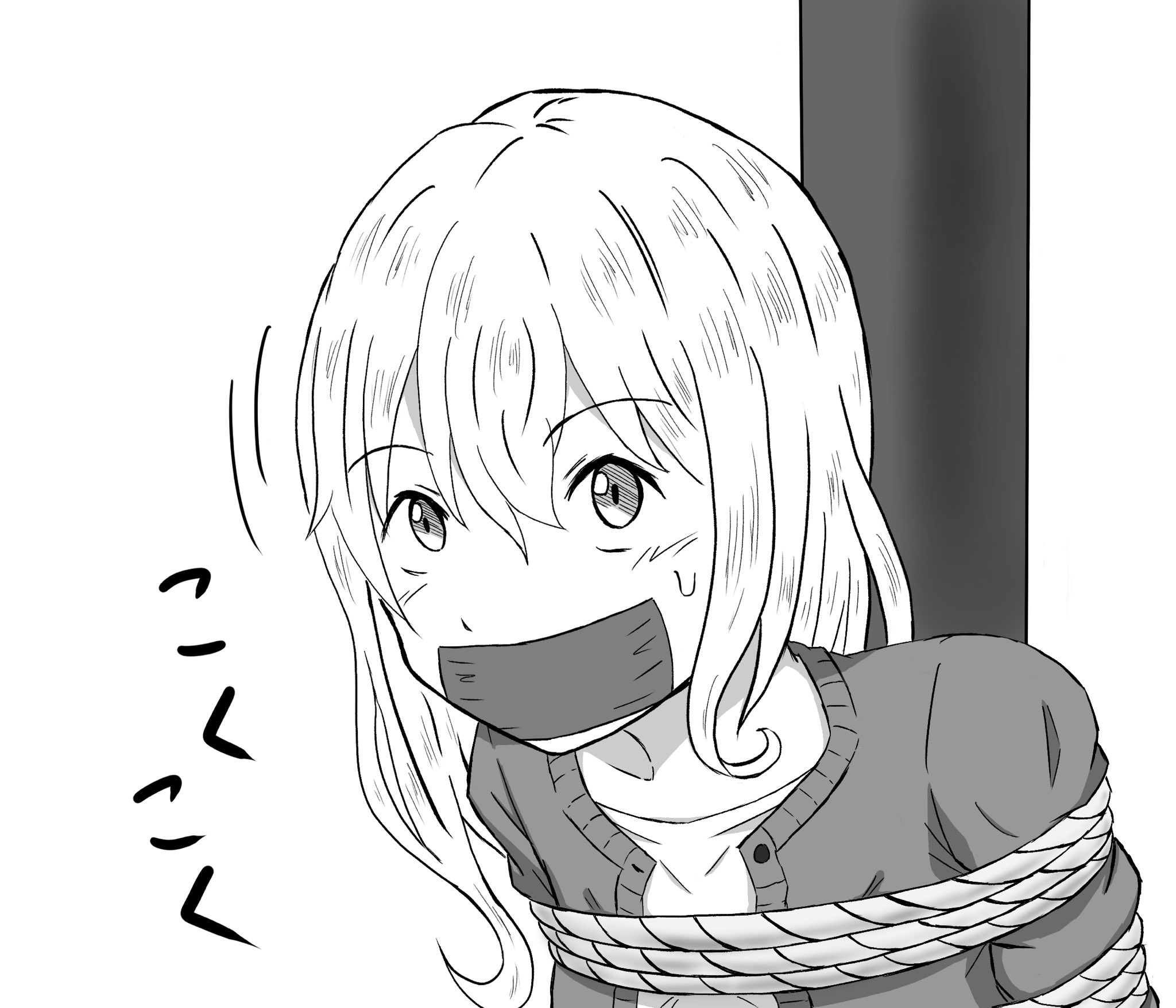 断頭台 深夜の衝動描き シチュエーション的には 死にたくなければ大人しくしていろ わかったな 声を出すな 助けにきた のどちらか まぁとりあえず縛られて喋れもしない状態で頷く姿って何かいいよねっていう絵