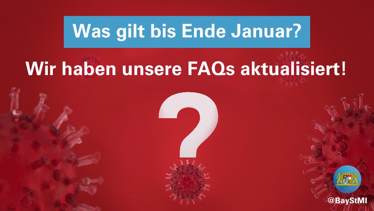 ❓ Welche Regelungen gelten seit dem 11. Januar 2021 in Bayern ❓

Wie immer haben wir die wichtigsten Fragen und Antworten auf unserer FAQ-Seite zusammengefasst!

➡️  corona-katastrophenschutz.bayern.de/faq/index.php