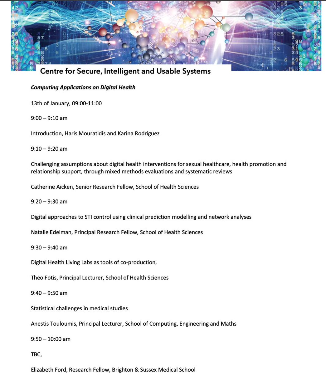 Continuing our work in 2021 fostering interdisciplinary collaborations #Computing Applications #DigitalHealth with Prof Mouratidis <a href="/karina__rdz/">karina rodríguez</a> @NatalieEdelman Dr C Aicken <a href="/tfotis73/">Dr Theo Fotis</a> <a href="/anetouloumis/">Anestis Touloumis</a> Dr E Ford <a href="/uniofbrighton/">University of Brighton</a> <a href="/SHSUnivBrighton/">Sport and health sciences</a> <a href="/BSMSMedSchool/">BSMS</a> <a href="/CemInfo/">CEMInfo</a> <a href="/UoB_RES/">UoB Research Services</a>