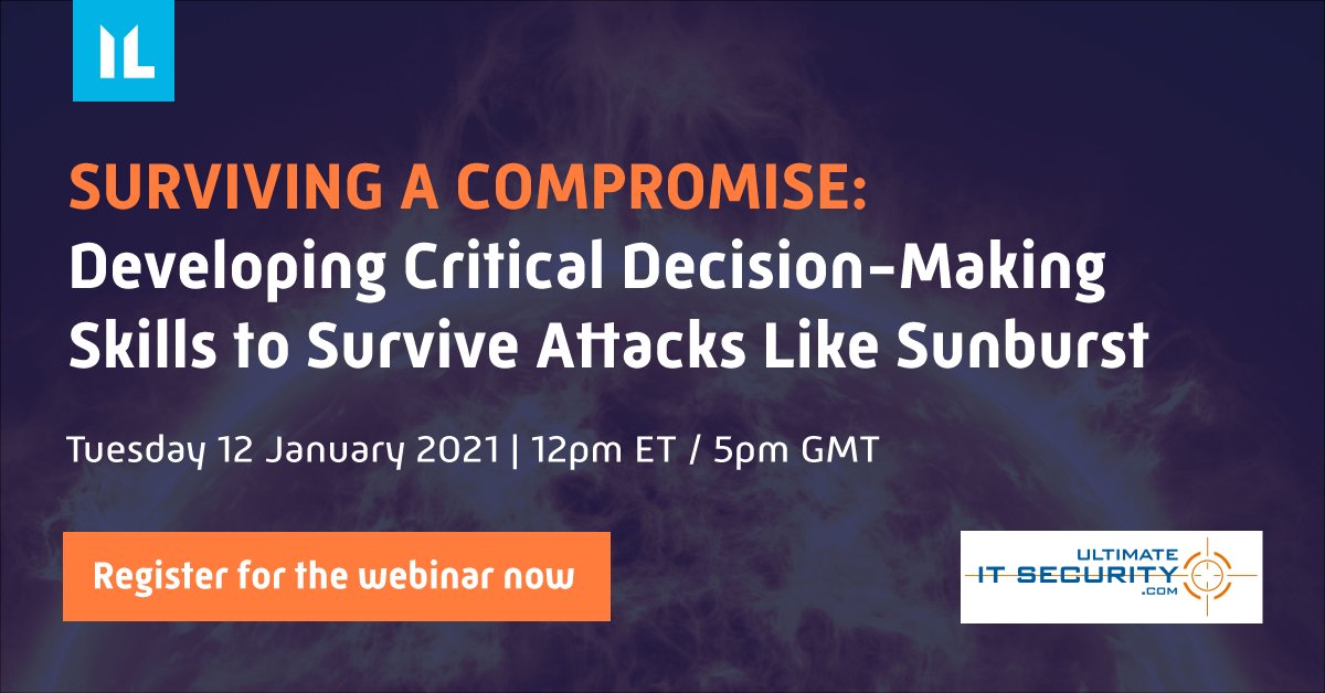 immersivelabs's tweet photo. TOMORROW! Join Kev Breen and Nick Cavalancia as they discuss how to survive attacks like #SUNBURST. 

📆: Tuesday 12 January 2021 
🕛: 12pm ET / 5pm GMT 
💻: Hosted by Ultimate Windows Security 

Register here: https://t.co/wcDb6DDfPb https://t.co/7gjTjXZfLy