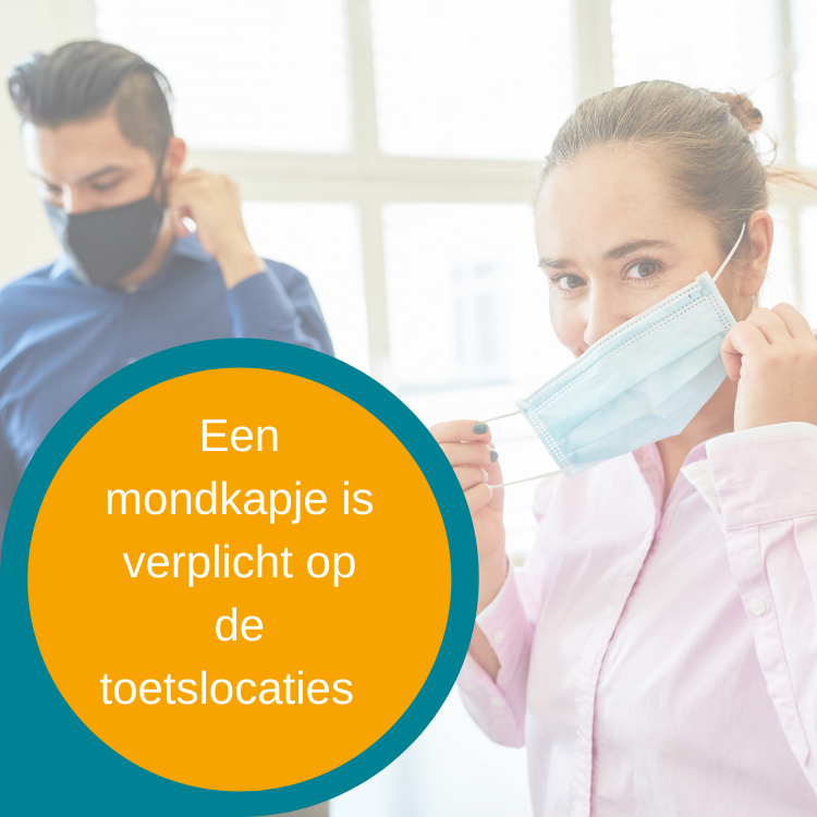 Mondkapjes zijn verplicht bij bewegingen in alle toetslocaties. 
Uitzondering vanwege een medische reden dien je uiterlijk 1 werkdag vóór het examen te melden bij het secretariaat (info@seu.nl)  Kijk voor meer informatie op onze informatiepagina 
seu.nl/nieuws/maatreg…