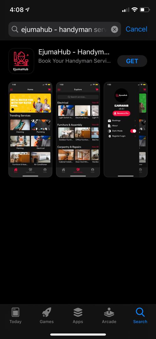 T_maine's tweet photo. Finally we @apphalabs launched @ejumahub on AppStore today 🥳🥳🥳

Ghana’s leading handyman service platform 🙌🏽
Download Now
https://t.co/NXzoXFq9qD

#ejumahub #apphalabs #AppStore #codemickey https://t.co/hFj9zF9Jvq